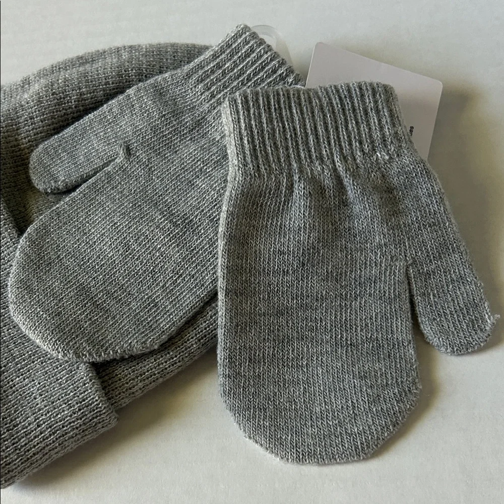Nike Heather Gray Hot Pink Embroidered Fold Over Beanie and Mittens 2 Piece Set - Picture 10 of 14